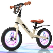 JoyStone Colorful Lighting 12 Inch Toddler Balance Bike, Kids Training Balance Bike with Adjustable Seat, Customize Plate, Flat-Free Tires, No Pedals Bike Gift for Boys Girls, White