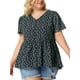 thumbnail image 2 of Women's Plus Size V Neck Ruffle Hem Short Sleeve Cinched Waist Floral Peplum Top Navy 4X, 2 of 7