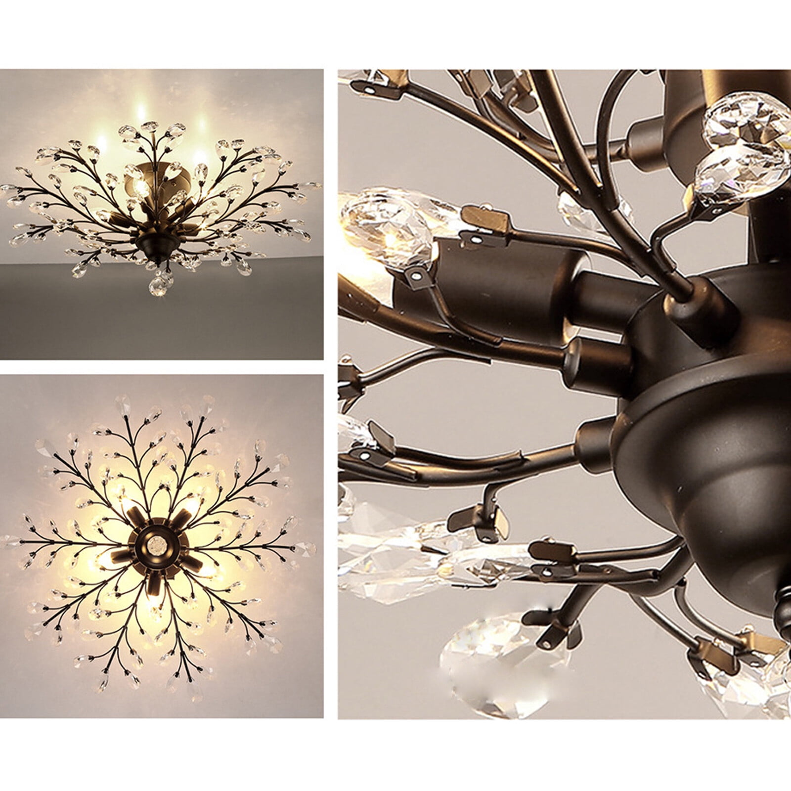 110V Vintage Crystal Pendant Lamp Flower Ceiling Light Fixture Chandelier for Living Rooms, Bedroom