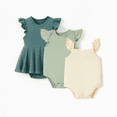 thumbnail image 3 of PatPat Bamboo Baby Girl Solid Color 3-Piece Rompers Set, 3 of 5