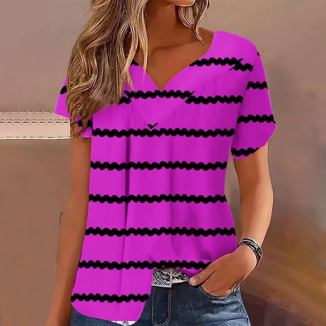 Soki Short Sleeve T Shirts Clearance for Women V-Neck Striped Blouses