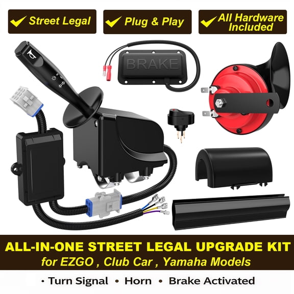 Golf Cart Turn Signal Kit with Horn and Brake Switch, Street Legal 9-Pin Plug Upgrade Blinker Switch Kit for 12V EZGO, Club Car DS, Yamaha