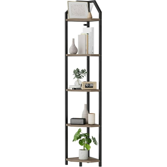 WANBIN 5-Tier Corner Shelf - 70 Inch Tall Bookshelf & Plant Stand for Home Office, Grey