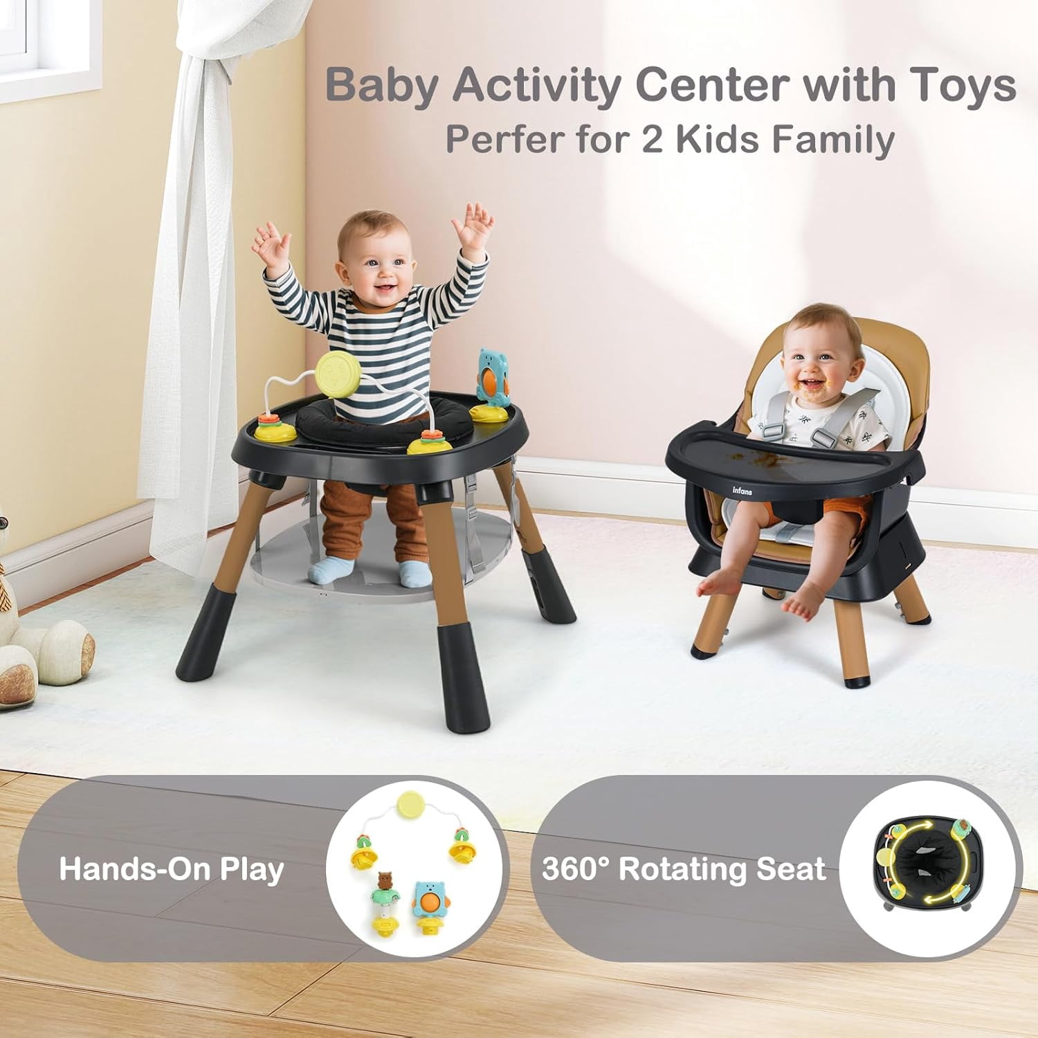 INFANS 9 in 1 High Chair, Convertible Baby Highchair for Babies and Toddlers, Table and Chair Set Building Block Infant Dining Booster Seat, Kids Stool with Activity Children Play Kitchen