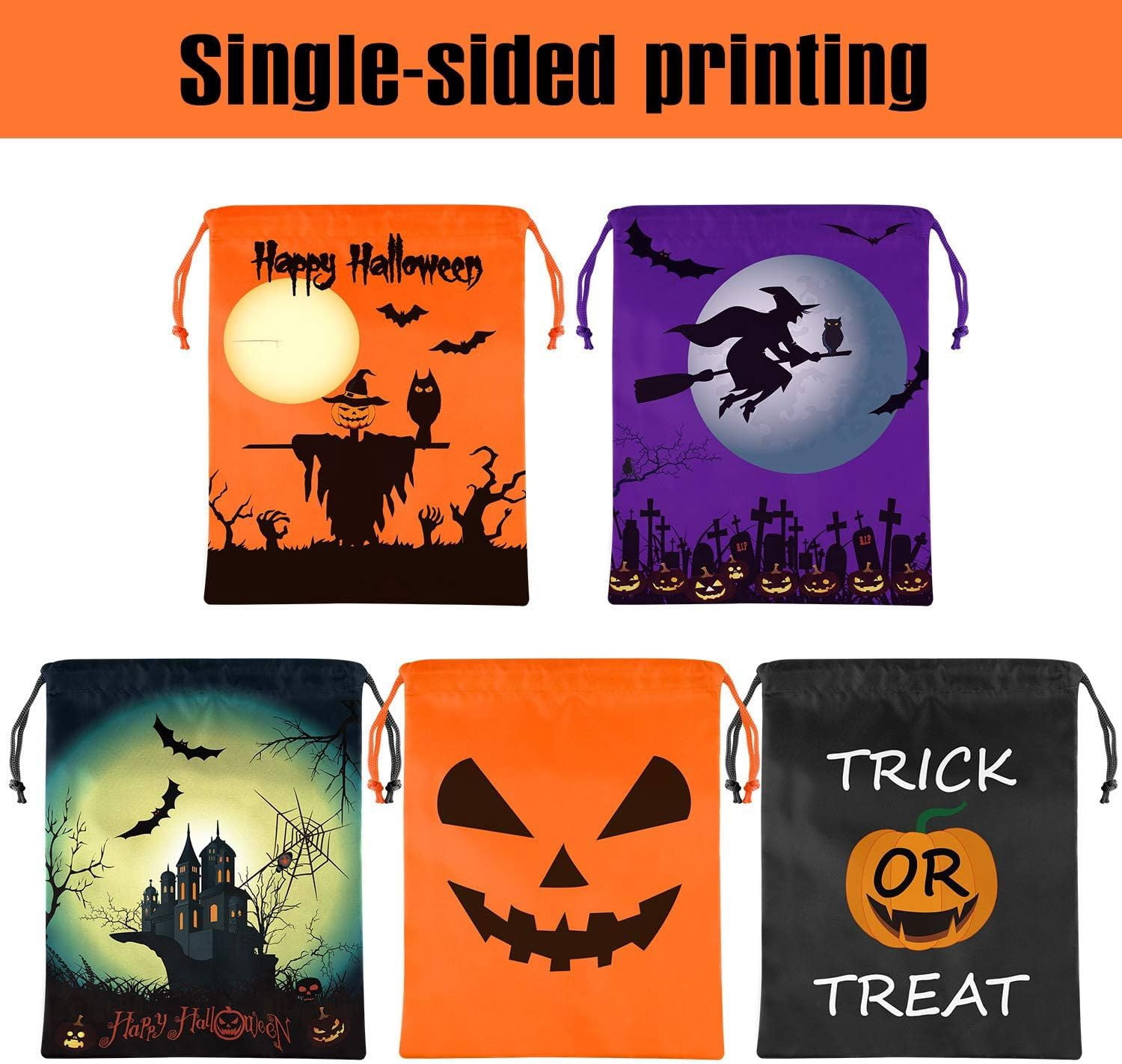 12 Pack Halloween Drawstring Bags with 7 Designs for Trick or Treat Party Favors