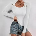 thumbnail image 2 of Timegard Hauts de Sortie pour Femmes Bouton Col Rond Blouse Skinny Confortable Haut Mode Automne Couleur Unie, 2 of 6