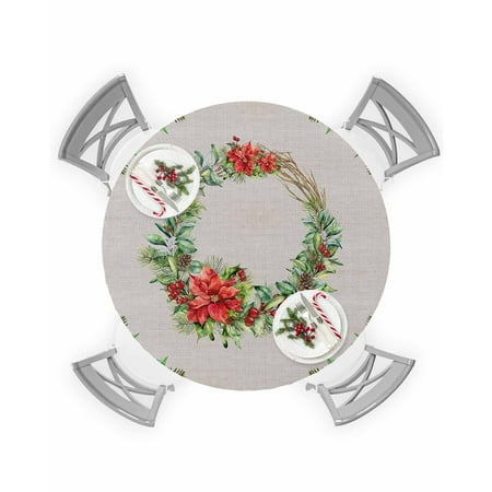 

Round Tablecloth with Elastic Christmas Garland Vintage Red Buffalo Plaid Waterproof Stain-proof Table Cover Wipeable Fitted Table Cloths for 45 -54 Round Tables Dining Kitchen Indoor Outdoor Use