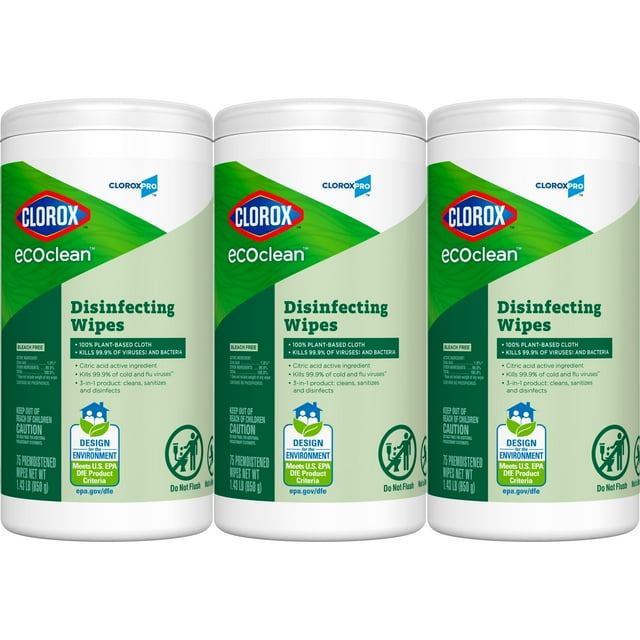 Toallitas Desinfectantes CloroxPro EcoClean Paquete de 75 unidades - Pack de 3