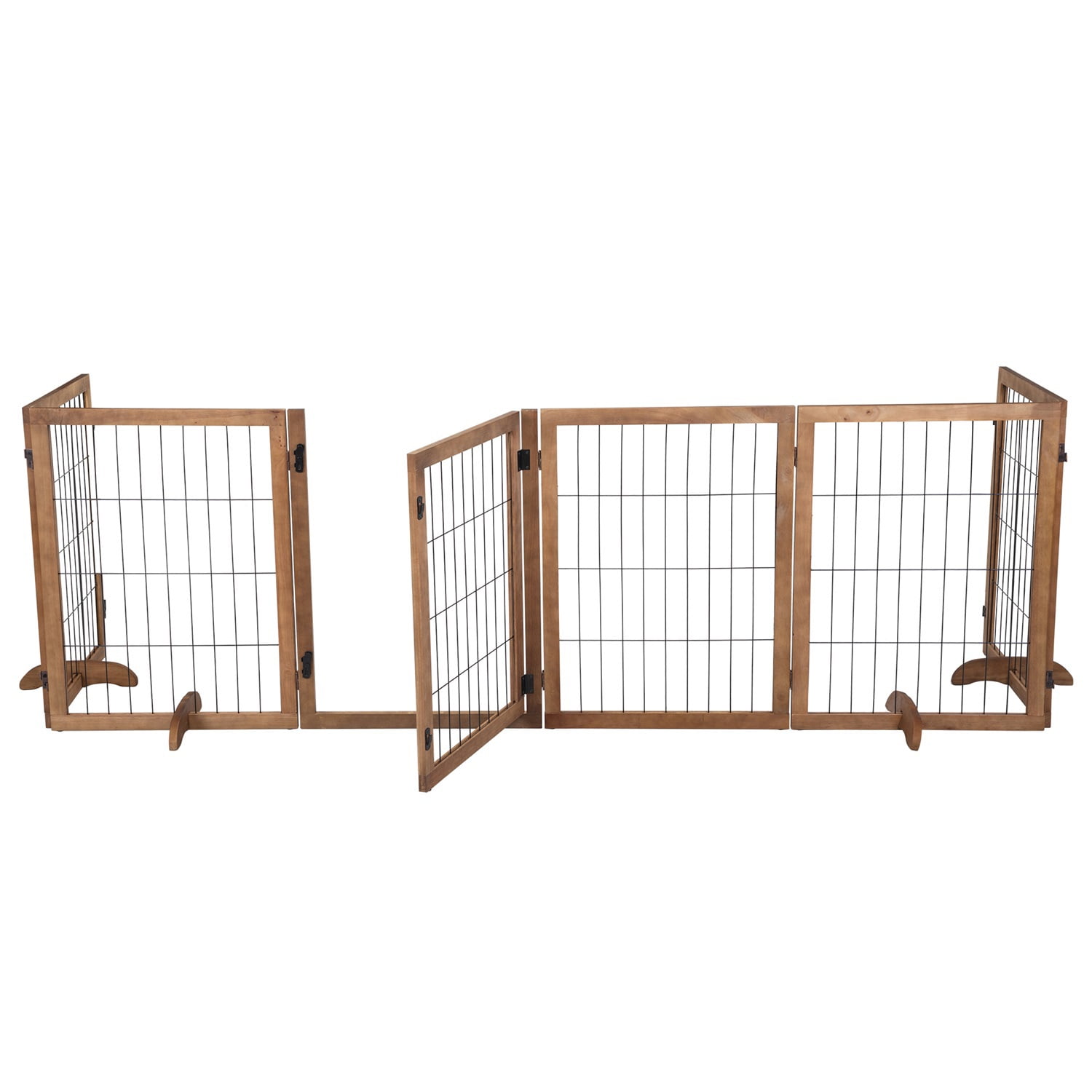 Pefilos 144" Freestanding Dog Gate, Folding Pet Playpen Puppy Safety Fence, Wood Dog Playpen with 4 Support for Stairs, White Pefilos 144" Freestanding Dog Gate, Folding Pet Playpen Puppy Safety Fence, Wood Dog Playpen with 4 Support for Stairs, White
