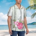 thumbnail image 3 of Balery Vintage Wood with Floral Camisas hawaianas de manga corta para hombre, camisas playeras de corte holgado, camisas de vacaciones con botones,X-Large, 3 of 7