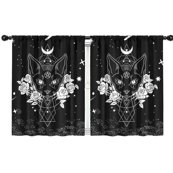 Blackout Kids Curtains,Black Gothic Cat Rose Moon Pattern Childrens Insulated Curtains Set Of 2,Bedroom Essentials,Toddler Room Decor 42x54in(106x137cm)