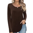 thumbnail image 2 of Fancyglim Womens Scoop Neck Long Sleeve Shirts Fitted Tops(Brown 2XL), 2 of 6