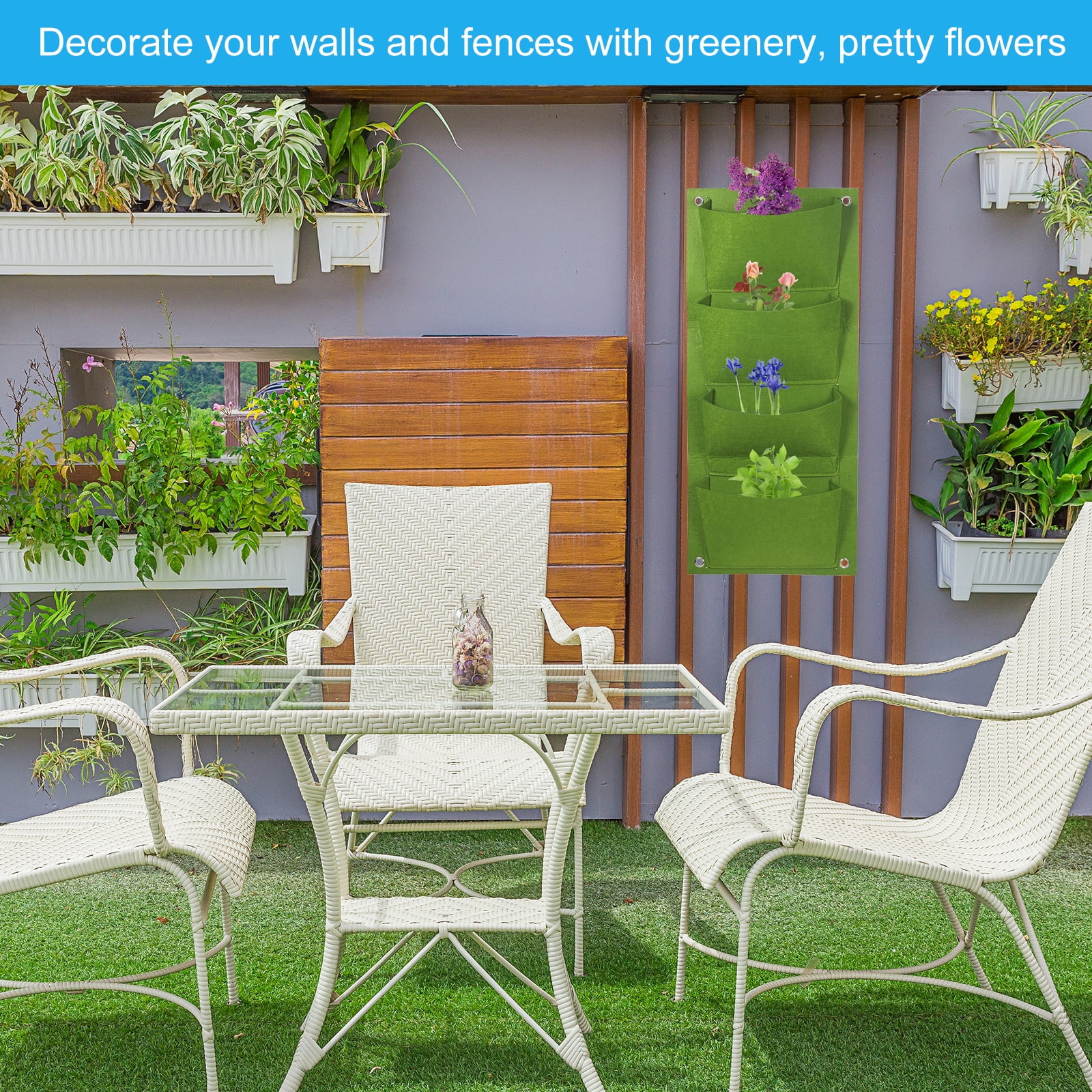 Uxcell 4 Pockets Vertical Hanging Grow Bags Wall Hanging Planter Bags Green 2 Pcs