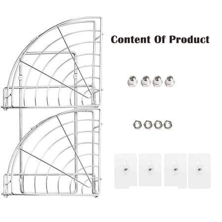 Bathroom Corner Two-Level Wall-Mounted Storage Shelf, Stainless Steel Without Drilling