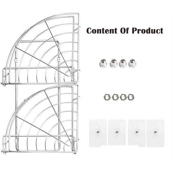 Bathroom Corner Two-Level Wall-Mounted Storage Shelf, Stainless Steel Without Drilling
