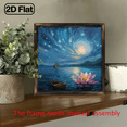 thumbnail image 5 of Wllo0ord 2D Flat, 1pc 8*8 inch Framed Painting on Wood, Serene Night Sky with Pink for Lotus Flower Boat on Blue Waters, Tranquil Blue Golden Night Scene Painting, Perfect for Family Bonding, 5 of 9