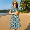 thumbnail image 4 of Picia PUG HEAD And Flower Pattern Women's Short Sleeve Summer Dress Pleated Loose Swing Knee Length Short Sleeve Swing Dresses, 4 of 6