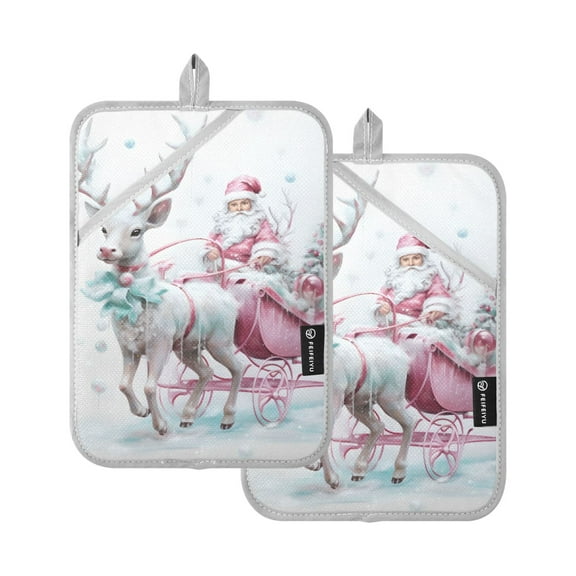 ALAZA Christmas Santa and Deer Pot Holders Set of 2 Heat Resistant Kitchen Oven Mitts