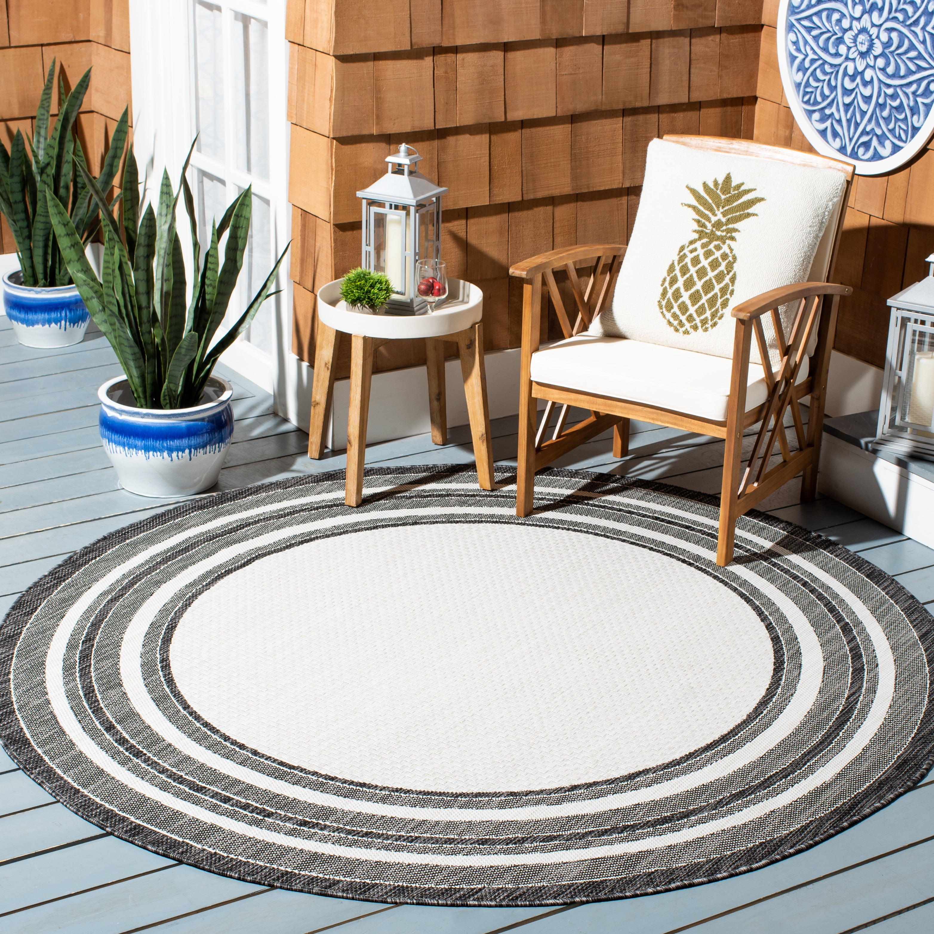 Safavieh Courtyard Ercan Bordered Indoor/Outdoor Area Rug, Ivory/Black, 10' x 10' Round
