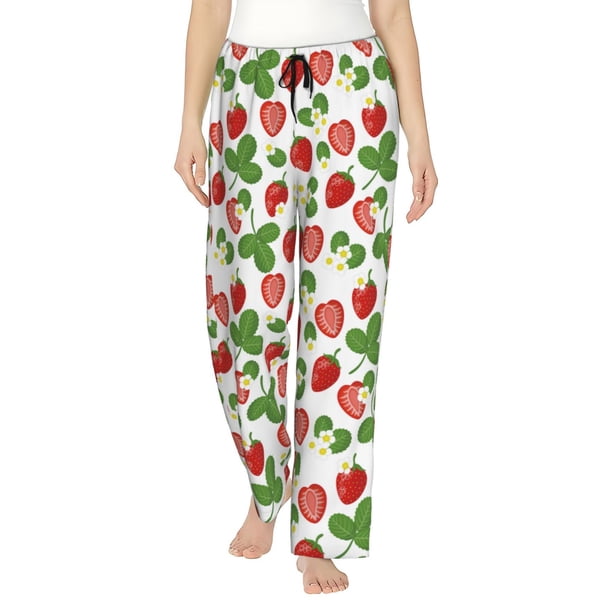 Balery Strawberry Pantalones de pijama para mujer, pijamas ultraligeros, pantalones de estar por casa-Large