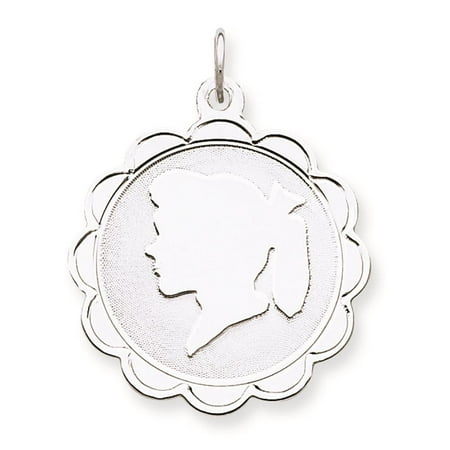 925 Sterling Silver Engravable Girl Disc Charm Pendant 25mmx23mm