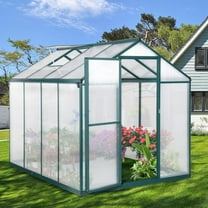 Homhougo 6x8x6.5FT Outdoor Greenhouse, Heavy Duty Aluminum Greenhouse with Polycarbonate Panels and Lockable Doors with Adjustable Roof Vents for Backyard, Patio, Gardening (Dark Green)
