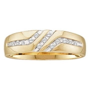 10kt Yellow Gold Mens Round Channel-set Diamond Triple Row Wedding Band Ring (.13 cttw.)