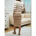 thumbnail image 5 of Female Fashion Striped Dress Long Sleeve Crew Neck Bodycon Midi Ribbed Knit Slim Fit Sweater Dress Khaki S, 5 of 8
