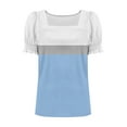 thumbnail image 5 of Women's Square Neck Tops Striped Colorblock Trendy Casual Summer Ruffled Short Sleeve T-shirts Blouses (L, Light Blue), 5 of 5