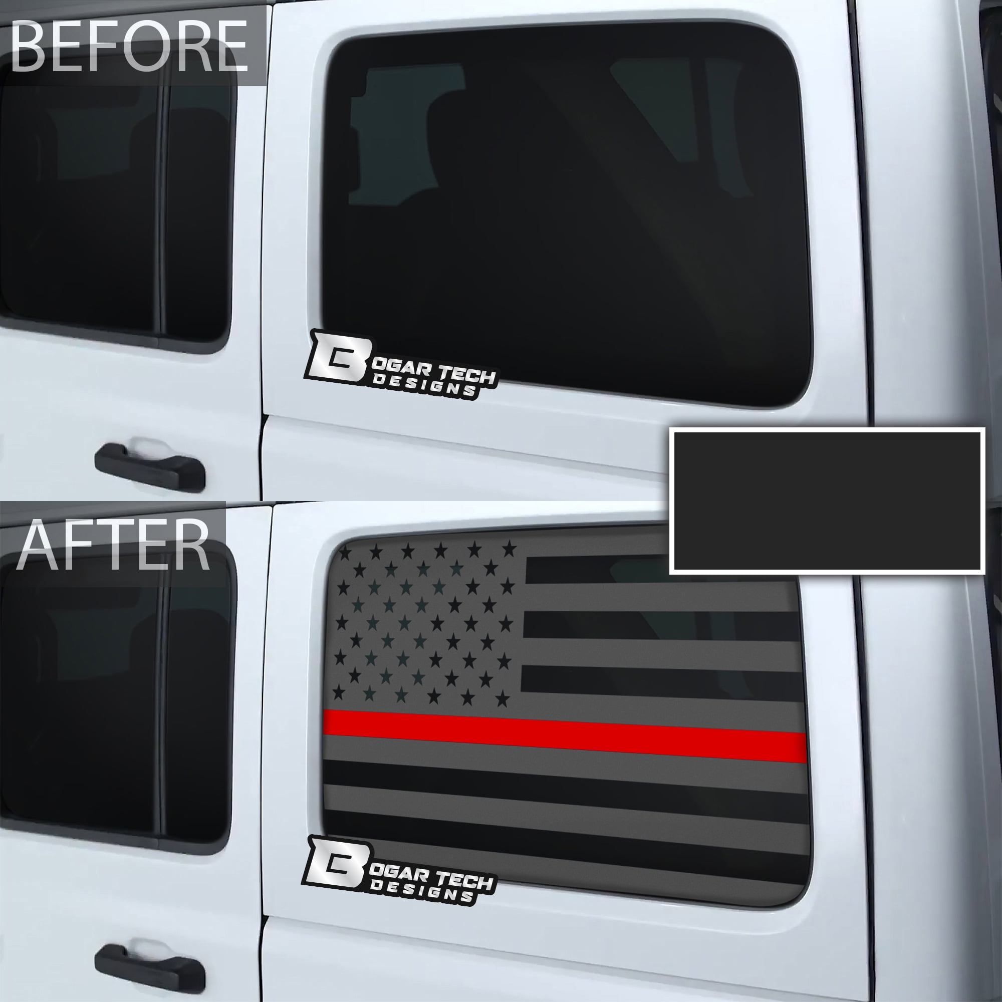 Bogar Tech Designs Precut American Flag Rear Side Window Decal Stickers  Compatible with and Fits Door Jeep Wrangler JK JKU 2007-2018, Thin Red  Line