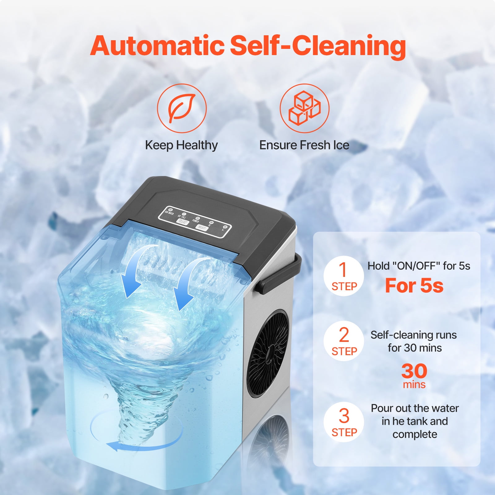 KFFKFF Countertop Ice Maker Portable Ice Maker Self-Cleaning Portable Ice Maker 26 lbs/24 H with Ice Scoop & Drip Tray with 2 Sizes Bullet Ice