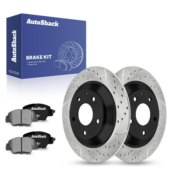 AutoShack 11.93" (303 mm) Rear Solid Drilled & Slotted Brake Rotors E-Coated   Ceramic Brake Pads | Replacement for 2016-2024 Mazda CX-5 | 6-PC Brake Kit | ShadowGuard