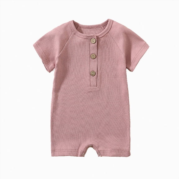 KPOPLK Baby Boy Romper for 0 3 6 9 12 18 24 36 48 Months Newborn Infant Summer Clothes Solid Color Ribbed Short Sleeve Jumpsuit Bodysuit One Piece Outfit 0-24M(12-18 Months,Pink)