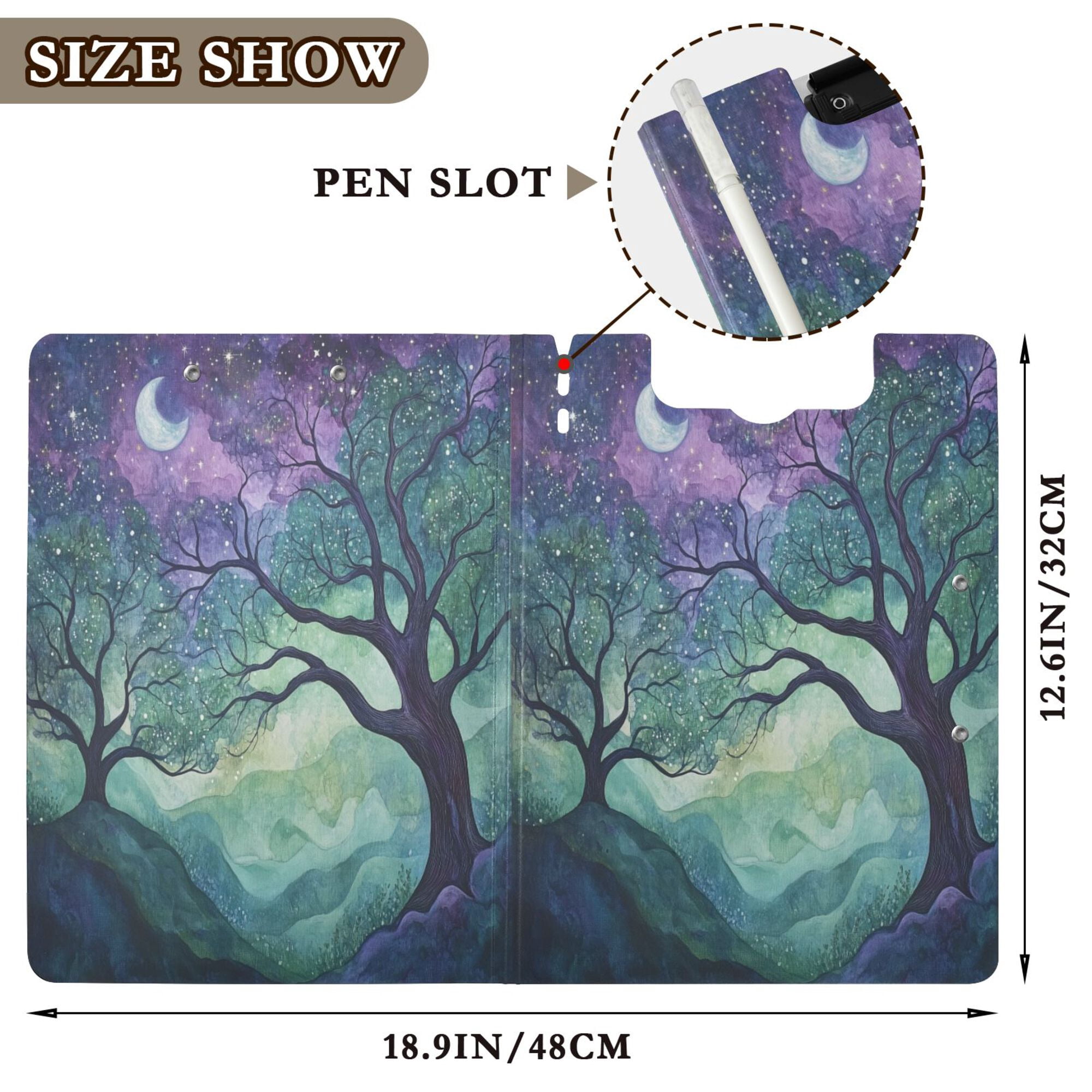 FORMRS A4 Clipboard Folder with Pen Holder Horizontal Foldable School Office Binder, Moonlight Forest