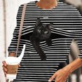 thumbnail image 3 of IKemiter Chandail Décontracté pour Femmes Chat Noir Manches Longues 3D Chat Noir Rayé Tops Graphiques, 3 of 7
