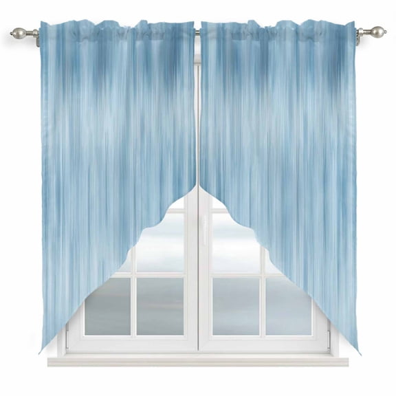 Light Blue Swag Curtains for Living Room/Bedroom, Modern Abstract Art Ombre Striped Swag Kitchen Curtain Valances for Windows, Tier Topper Scalloped Curtain 2 Panels, 72"W x 45"L