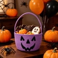thumbnail image 2 of Halloween Pumpkin Tote Bag Candy Basket Gift Sack - Ghost Face Polyester Storage Container for Treats Toys and Decor - Handwoven Novelty Basket for Trick or Treat, Party Favor Holder, Home Organizer, 2 of 7