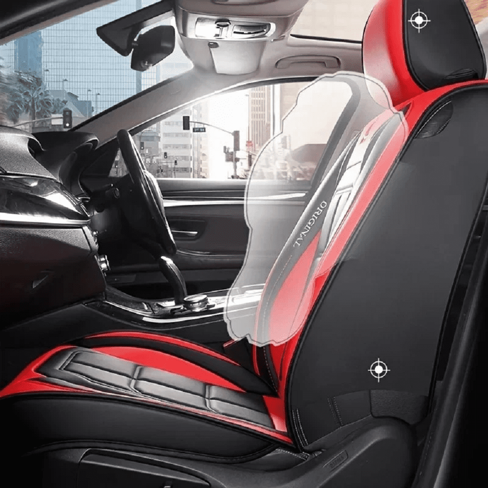 2 pack Car Seat Covers Set, Waterproof Faux Leather Seat Covers for Cars Universal Fit for SUV, Truck, Black Premium Car Seat Protector(Black-red)