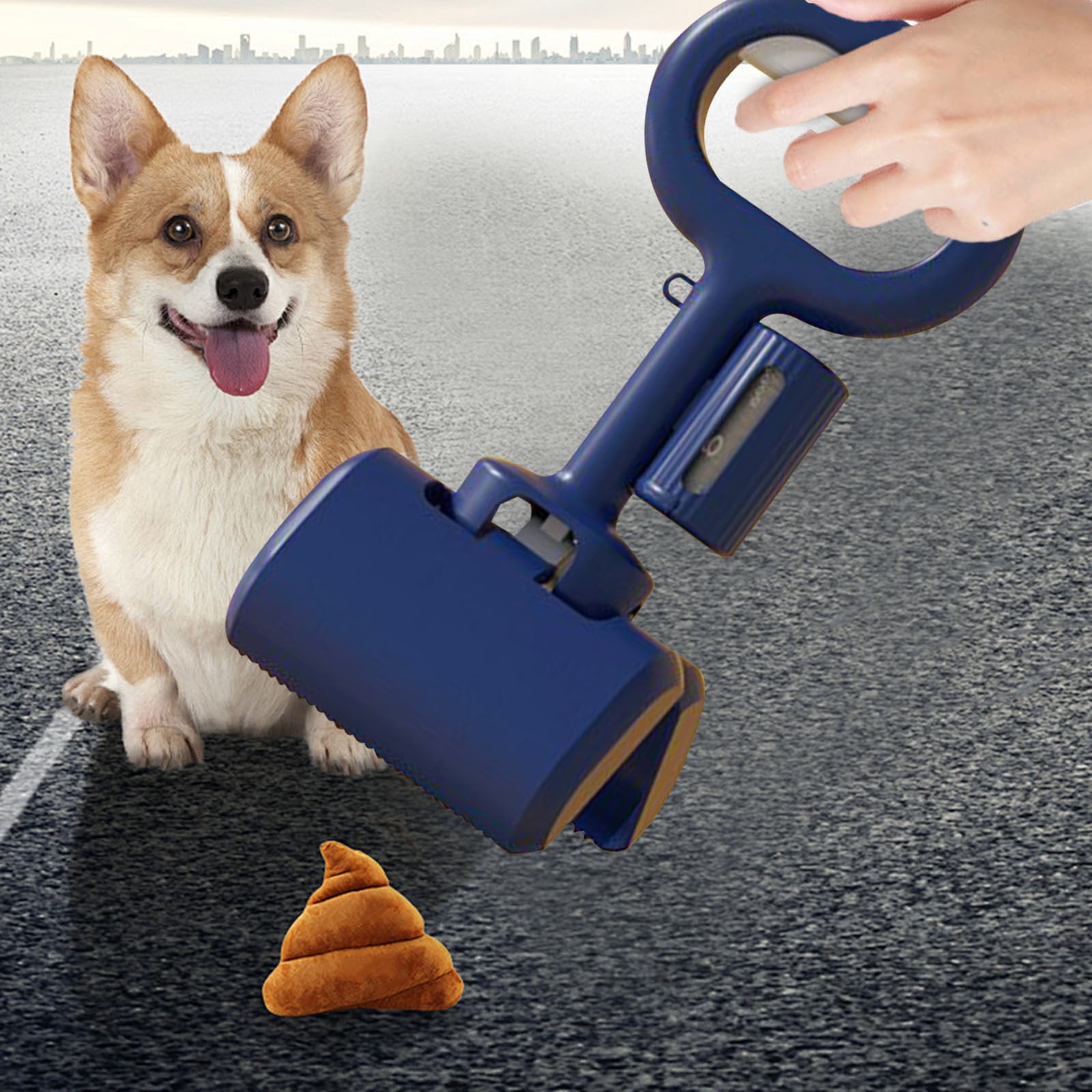 Dog Poop Bag Dispenser with Foldable Shovel Clip and 12 Count Odor-Control Bags, 10 in Handle, Portable Waste Collection System