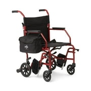Medline Steel Transport Chair with Anti-Tippers, 19" Seat Width, 300 Weight Capacity, Red Frame
