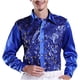 thumbnail image 2 of pstuiky camisetas de manga larga para hombre, Camisa de solapa de manga larga con lentejuelas de color liso para hombre top de hombre m, 2 of 3