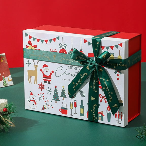 HongHeng Clearance Under $2.00 Red Christmas Gift Box Ribbon Box Christmas Eve Candy Packaging Box Scarf Gloves Holiday Gift Boxes