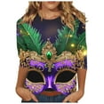 thumbnail image 2 of Jsaierl Mardi Gras Shirts for Women Carnival Outfit Mask Graphic Tee Plus Size Tunic 3/4 Sleeve Parade Blouse Gifts, 2 of 5