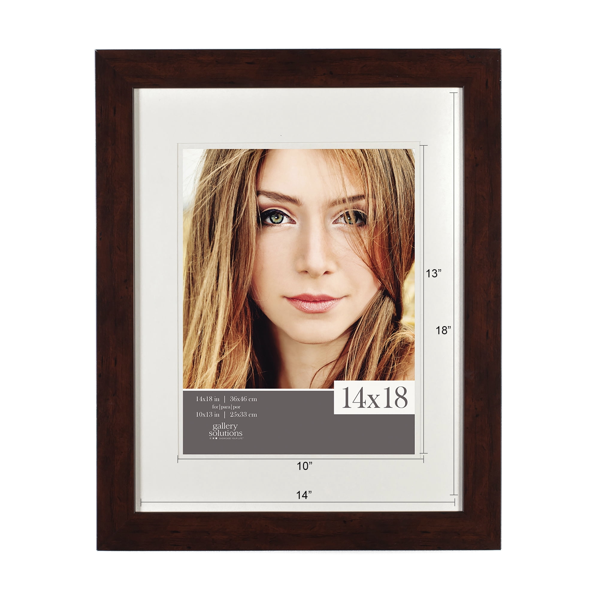 Gallery Solutions 14"x18" Walnut Wall Picture Frame Double White Mat - Matted for 10"x13" Image