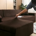 thumbnail image 3 of SHANNA Sectional Sofa Slipcovers Thick Velvet L Shape Couch Covers, 2Pcs Stretch Anti-Slip Sofa Covers 3 Seater + 3 Seaters Chaise Cover Furniture Protector,Brown, 3 of 9