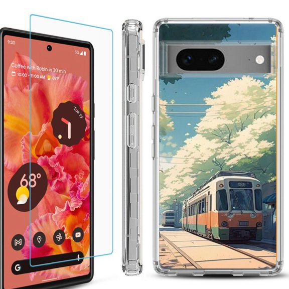 OneToughShield ® Compatible with Google Pixel 8, Shockproof Phone Case, with Tempered Glass Screen Protector - Kyoto Summer