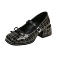 thumbnail image 3 of IEMIEMIEM Women's Chunky Heels Mary Jane Shoes Classic PU Leather Pumps Round Toe Bow Patent Strap Buckle Dress Shoes Casual Daily Work Versatile 7 wide, 3 of 7