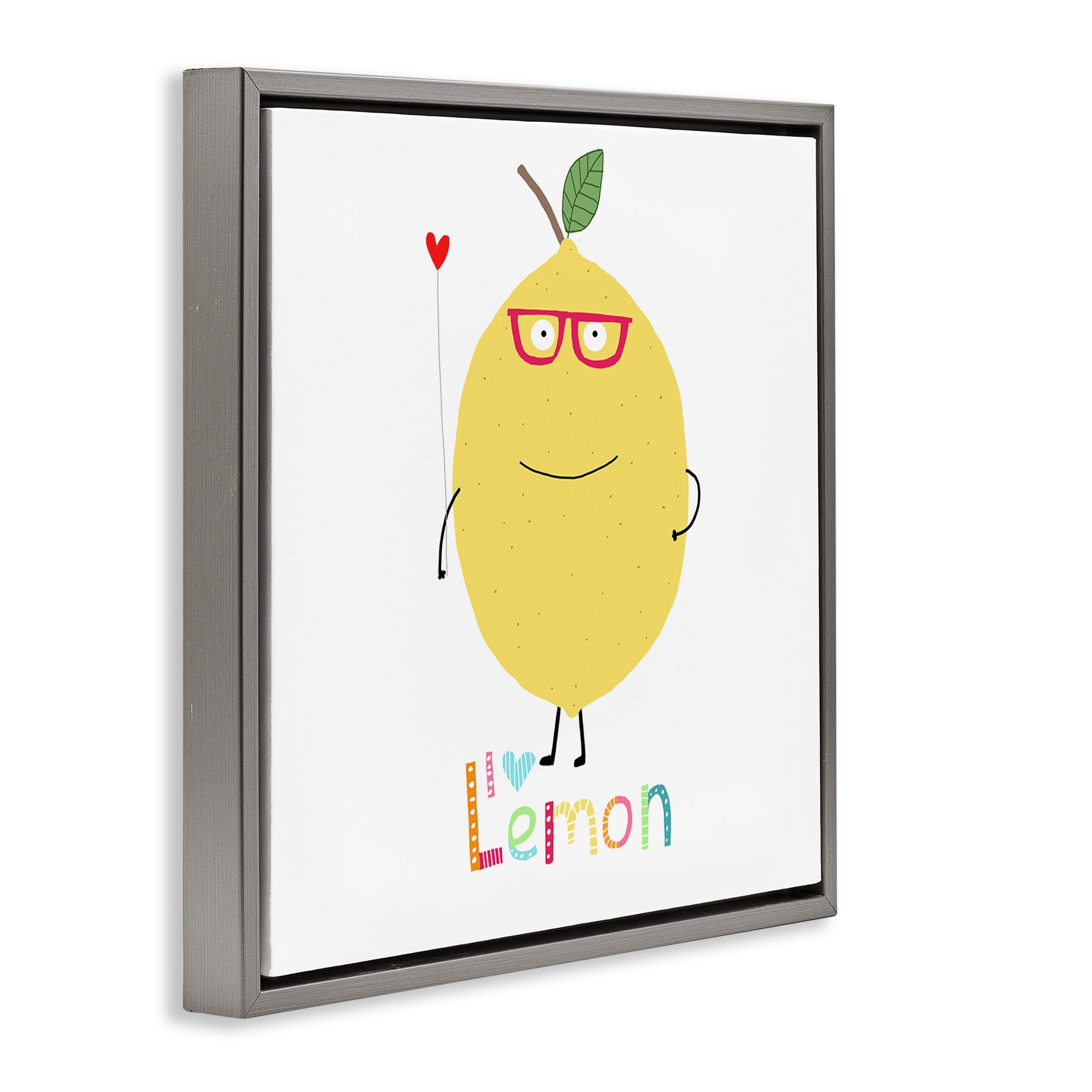 Stupell Industries Fun Smiling Lemon Food & Beverage Painting Gray Floater Framed Canvas Art Print Wall Art, 25 x 25