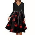 thumbnail image 3 of Halloween Hepburn Dresses for Women Castle Bat Crew Neck Horror Hepburn Dress Witch Hat Moon Long Sleeve Spooky Hepburn Dresses, XL, 3 of 4