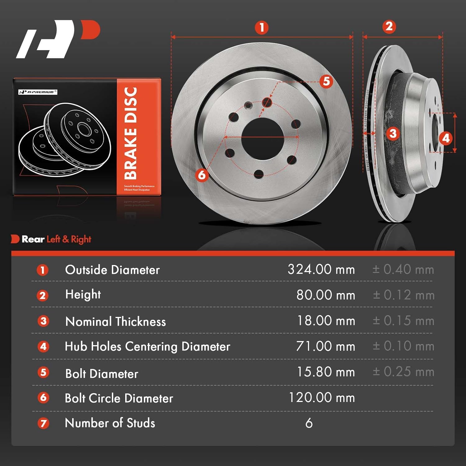 A-Premium 12.76 inch (324.2mm) Rear Vented Disc Brake Rotors Compatible with Select Chevrolet and GMC Models - Colorado, Canyon, 2015-2022, 2.5L 2.8L 3.6L, 2-PC Set